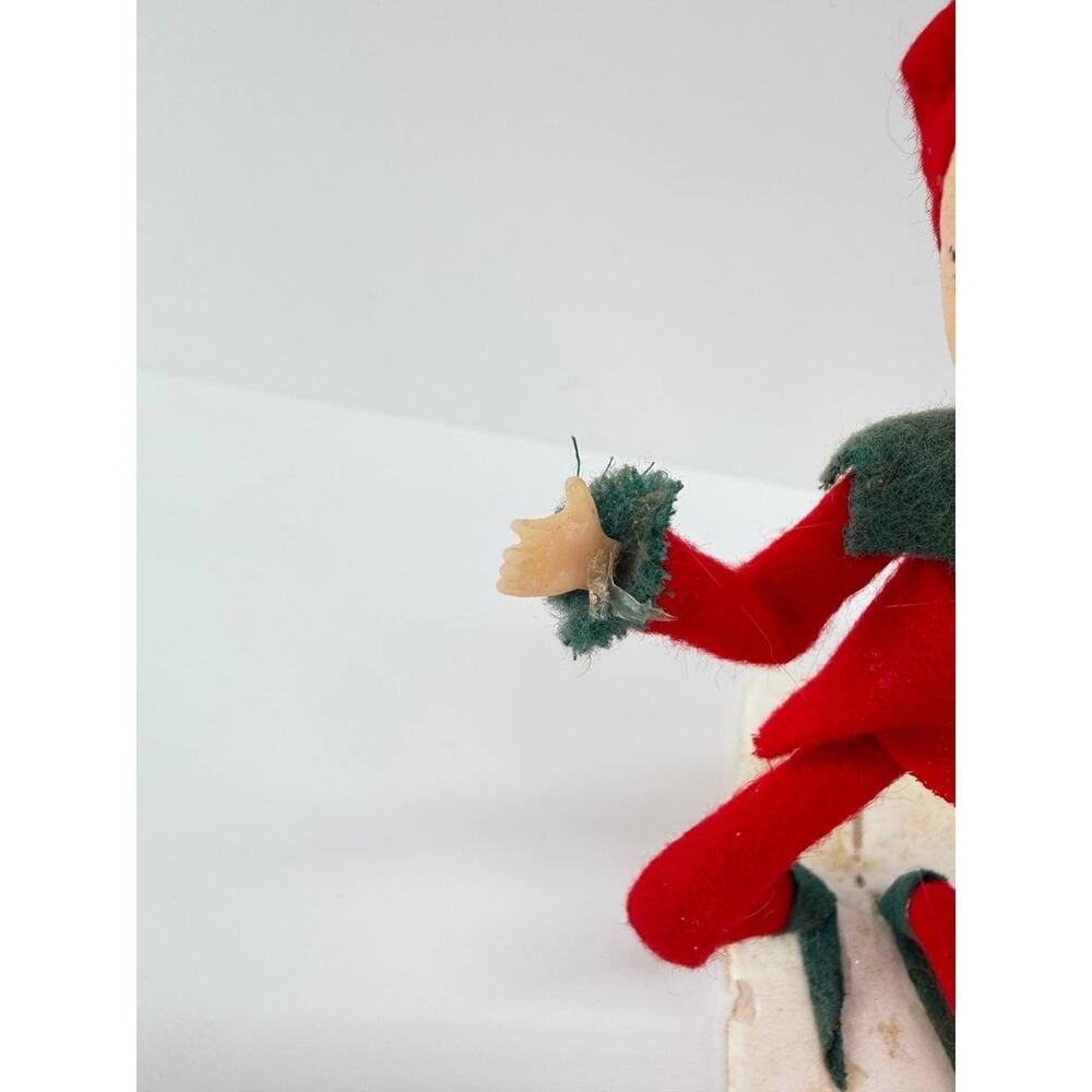 Vintage Christmas Elf Pixie Skier Dolls Plastic Felt Ski Holiday Decor Set - Picture 4 of 10